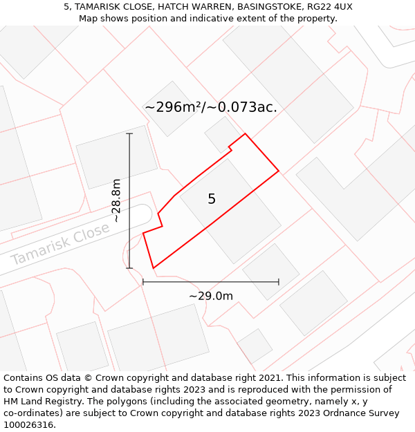 5, TAMARISK CLOSE, HATCH WARREN, BASINGSTOKE, RG22 4UX: Plot and title map