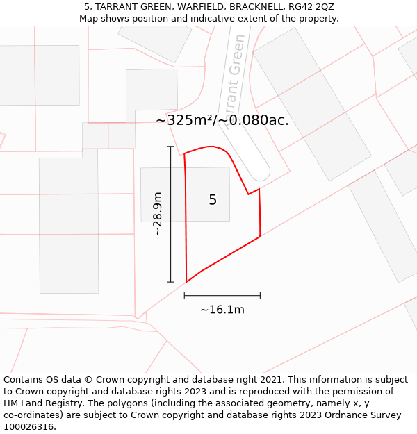 5, TARRANT GREEN, WARFIELD, BRACKNELL, RG42 2QZ: Plot and title map