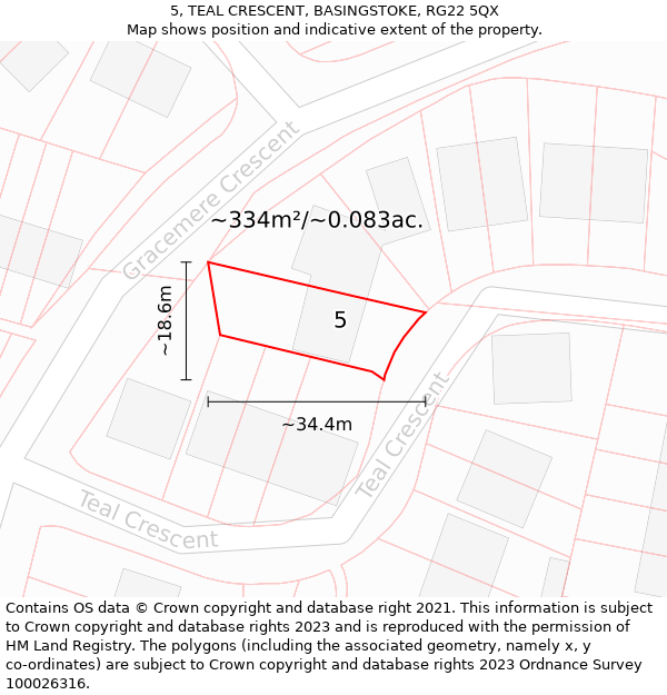 5, TEAL CRESCENT, BASINGSTOKE, RG22 5QX: Plot and title map