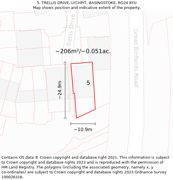 5, TRELLIS DRIVE, LYCHPIT, BASINGSTOKE, RG24 8YU: Plot and title map