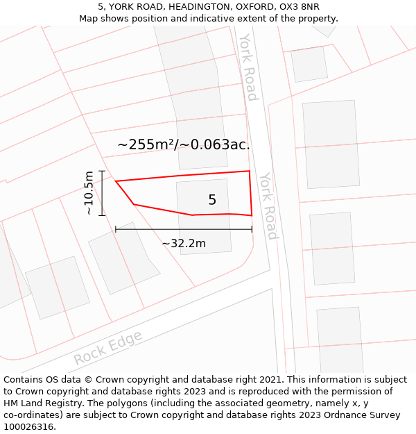 5, YORK ROAD, HEADINGTON, OXFORD, OX3 8NR: Plot and title map