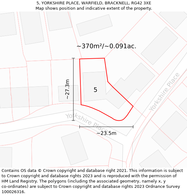 5, YORKSHIRE PLACE, WARFIELD, BRACKNELL, RG42 3XE: Plot and title map