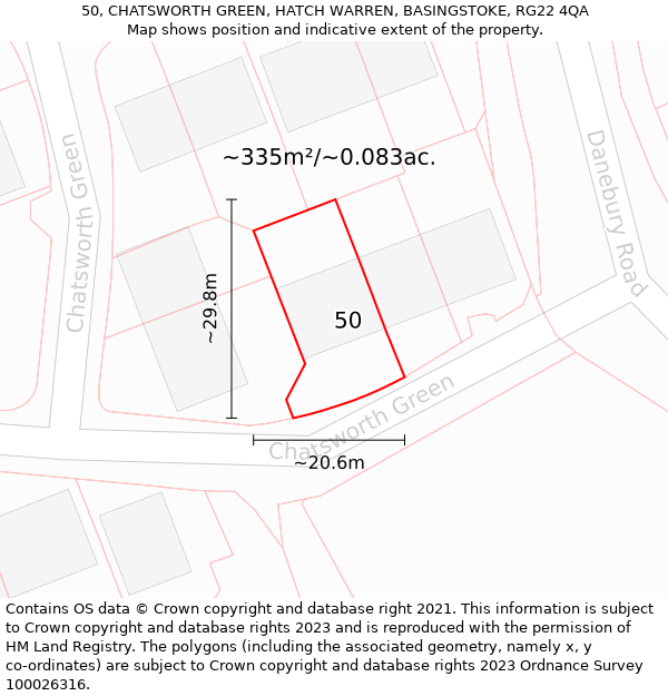 50, CHATSWORTH GREEN, HATCH WARREN, BASINGSTOKE, RG22 4QA: Plot and title map