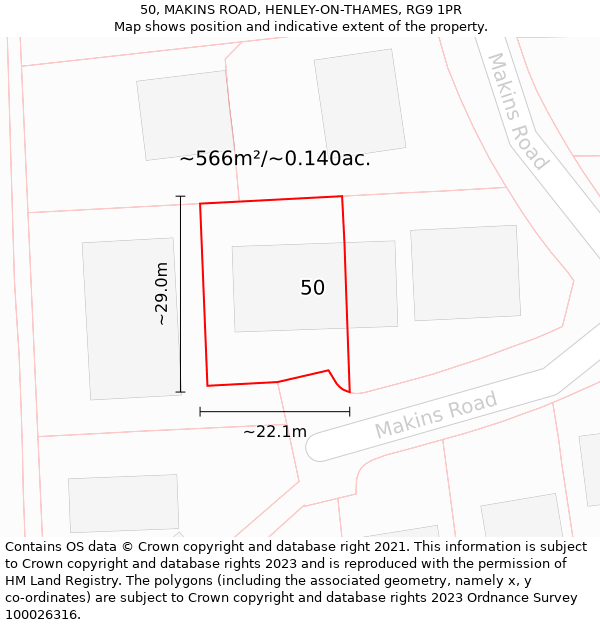 50, MAKINS ROAD, HENLEY-ON-THAMES, RG9 1PR: Plot and title map