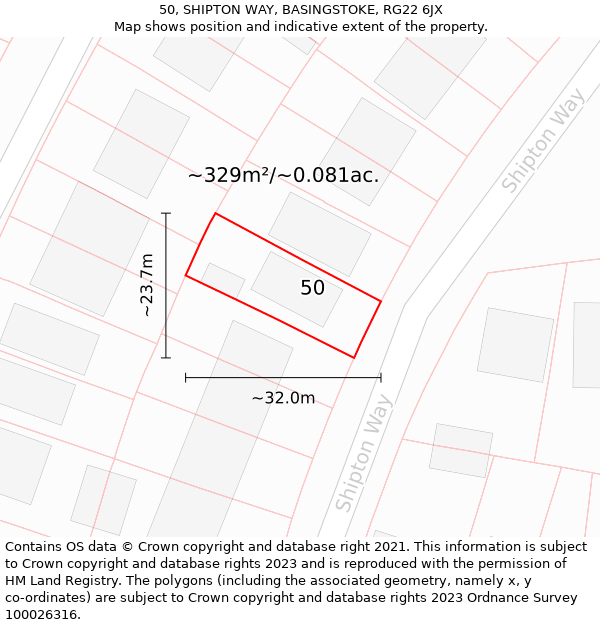 50, SHIPTON WAY, BASINGSTOKE, RG22 6JX: Plot and title map