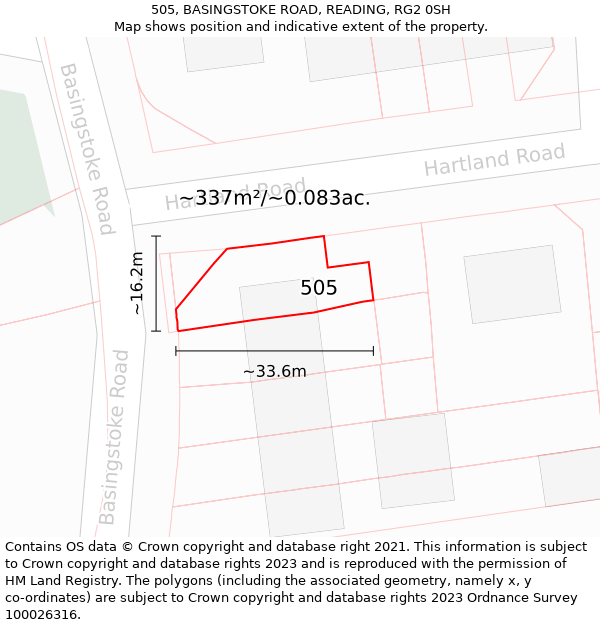 505, BASINGSTOKE ROAD, READING, RG2 0SH: Plot and title map