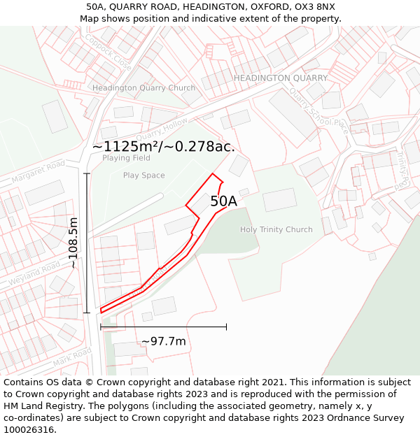 50A, QUARRY ROAD, HEADINGTON, OXFORD, OX3 8NX: Plot and title map