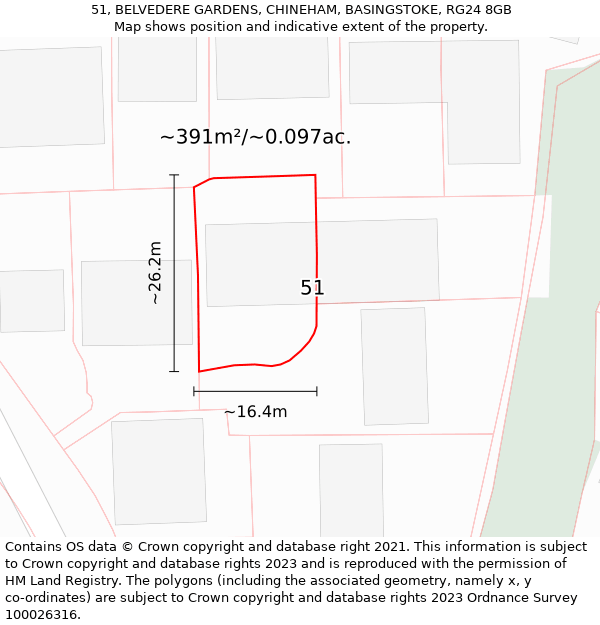 51, BELVEDERE GARDENS, CHINEHAM, BASINGSTOKE, RG24 8GB: Plot and title map