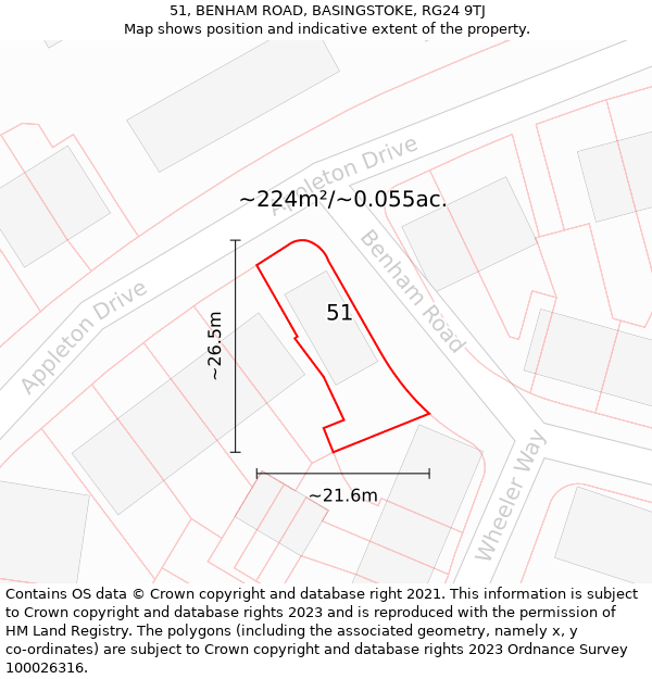 51, BENHAM ROAD, BASINGSTOKE, RG24 9TJ: Plot and title map