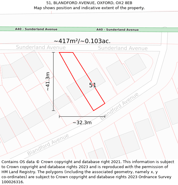 51, BLANDFORD AVENUE, OXFORD, OX2 8EB: Plot and title map