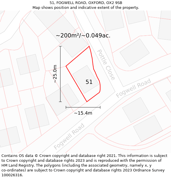 51, FOGWELL ROAD, OXFORD, OX2 9SB: Plot and title map