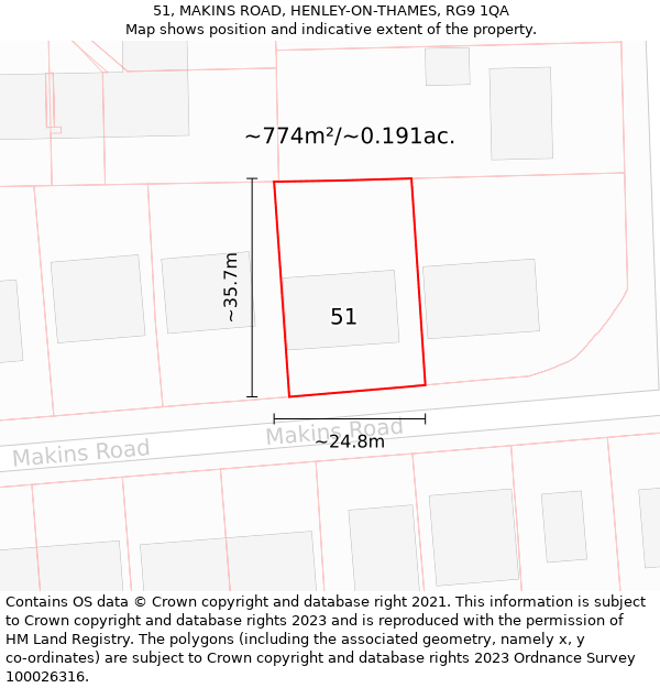 51, MAKINS ROAD, HENLEY-ON-THAMES, RG9 1QA: Plot and title map