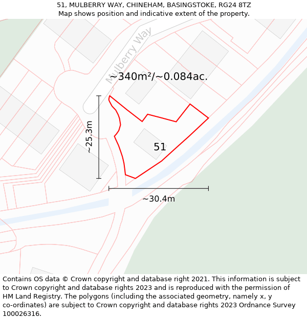 51, MULBERRY WAY, CHINEHAM, BASINGSTOKE, RG24 8TZ: Plot and title map