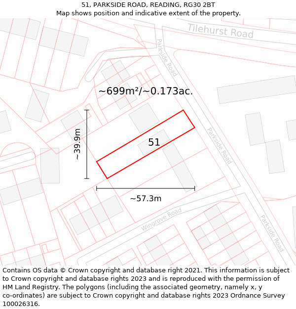 51, PARKSIDE ROAD, READING, RG30 2BT: Plot and title map