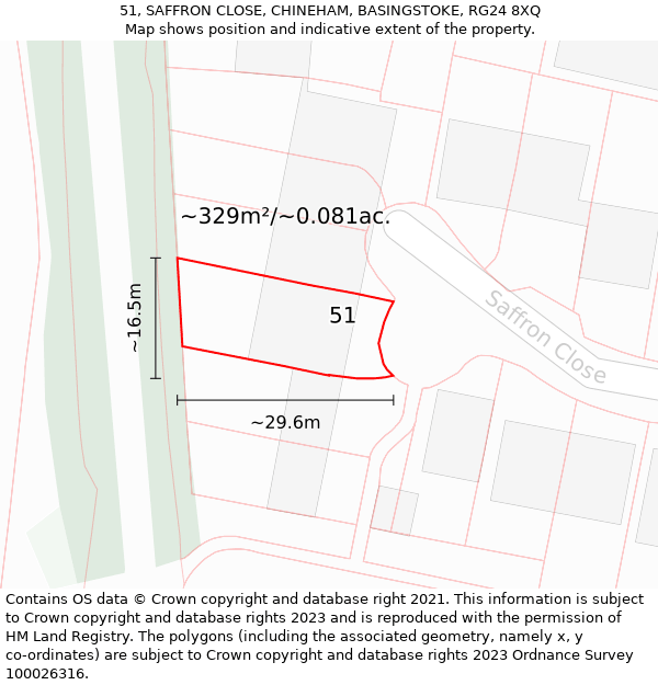 51, SAFFRON CLOSE, CHINEHAM, BASINGSTOKE, RG24 8XQ: Plot and title map