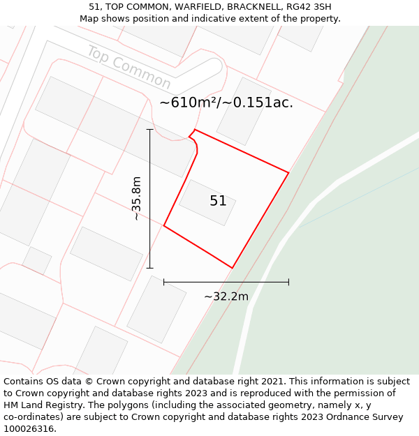 51, TOP COMMON, WARFIELD, BRACKNELL, RG42 3SH: Plot and title map