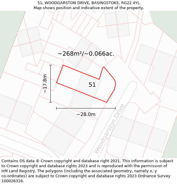 51, WOODGARSTON DRIVE, BASINGSTOKE, RG22 4YL: Plot and title map