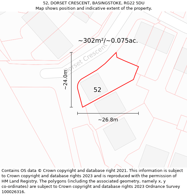 52, DORSET CRESCENT, BASINGSTOKE, RG22 5DU: Plot and title map