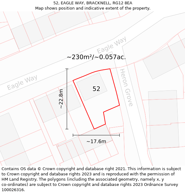 52, EAGLE WAY, BRACKNELL, RG12 8EA: Plot and title map