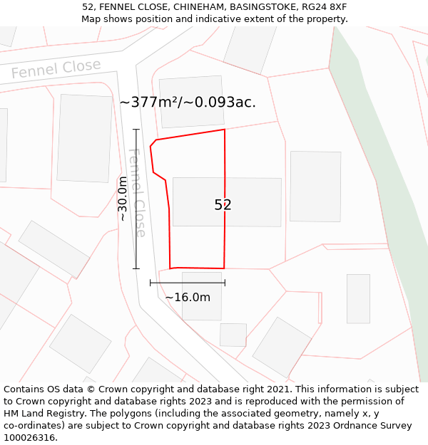 52, FENNEL CLOSE, CHINEHAM, BASINGSTOKE, RG24 8XF: Plot and title map