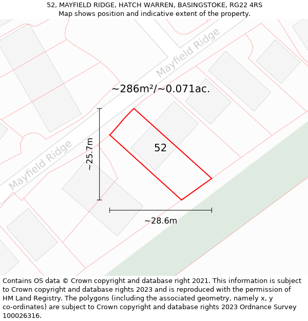 52, MAYFIELD RIDGE, HATCH WARREN, BASINGSTOKE, RG22 4RS: Plot and title map