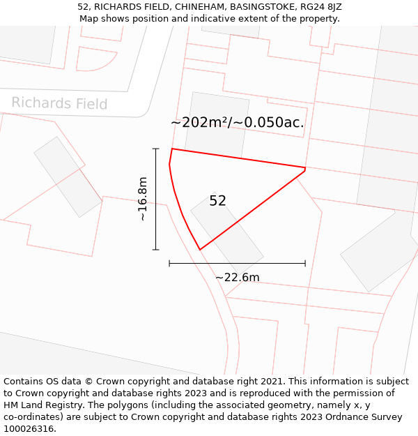 52, RICHARDS FIELD, CHINEHAM, BASINGSTOKE, RG24 8JZ: Plot and title map