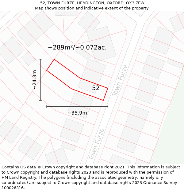 52, TOWN FURZE, HEADINGTON, OXFORD, OX3 7EW: Plot and title map