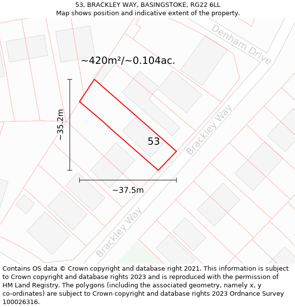 53, BRACKLEY WAY, BASINGSTOKE, RG22 6LL: Plot and title map