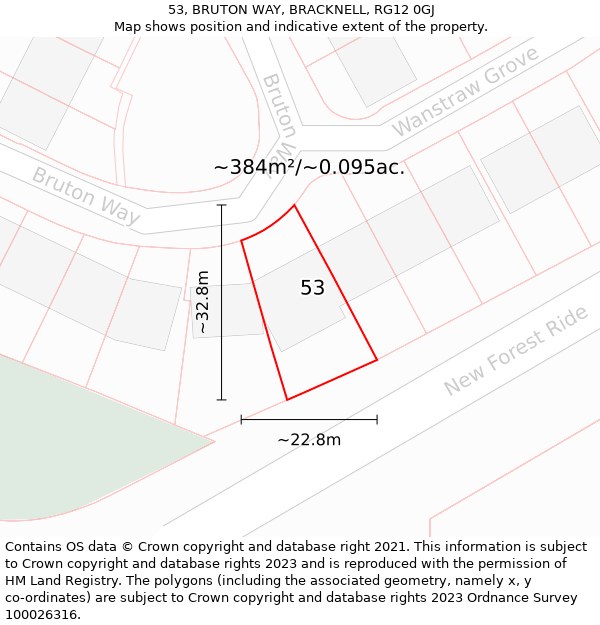 53, BRUTON WAY, BRACKNELL, RG12 0GJ: Plot and title map