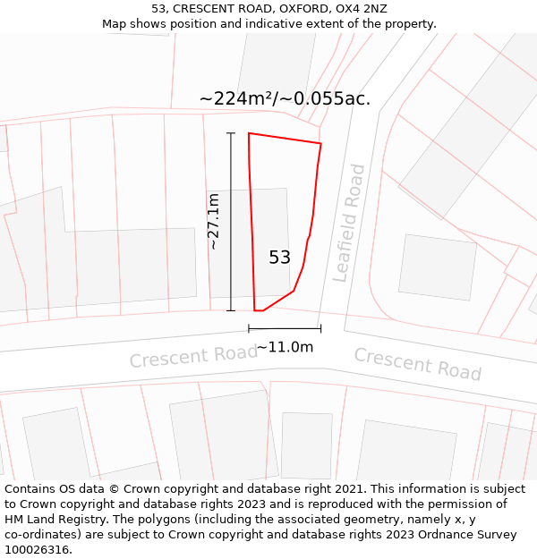 53, CRESCENT ROAD, OXFORD, OX4 2NZ: Plot and title map