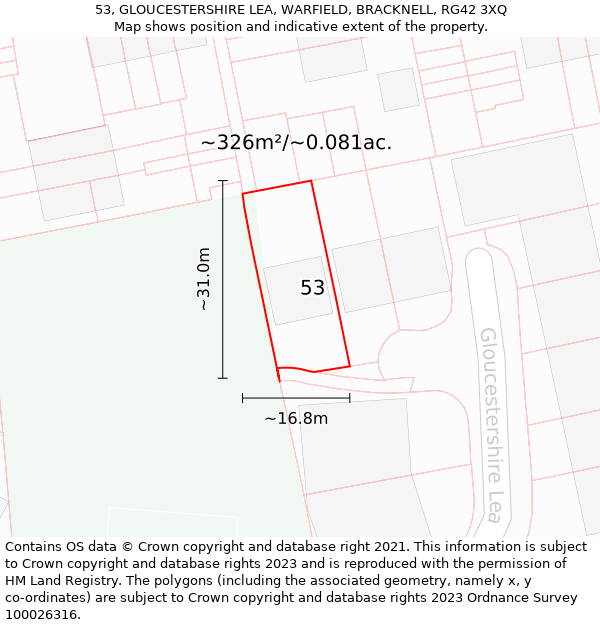 53, GLOUCESTERSHIRE LEA, WARFIELD, BRACKNELL, RG42 3XQ: Plot and title map