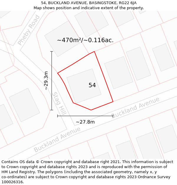 54, BUCKLAND AVENUE, BASINGSTOKE, RG22 6JA: Plot and title map