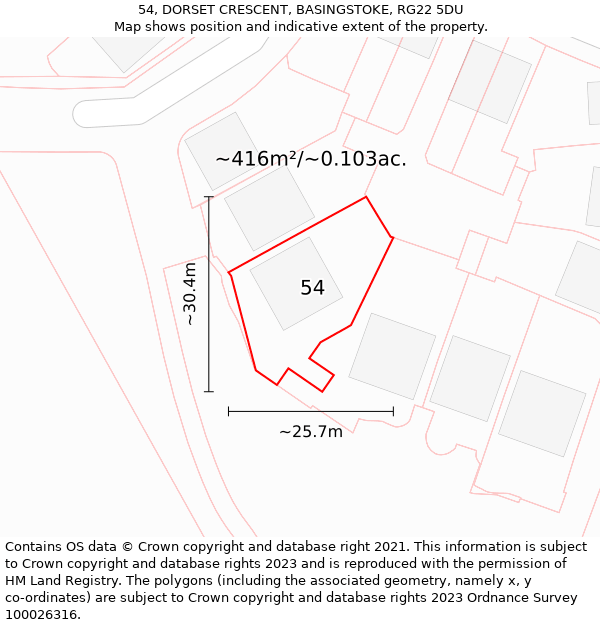 54, DORSET CRESCENT, BASINGSTOKE, RG22 5DU: Plot and title map