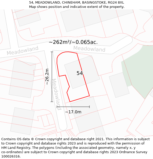 54, MEADOWLAND, CHINEHAM, BASINGSTOKE, RG24 8XL: Plot and title map