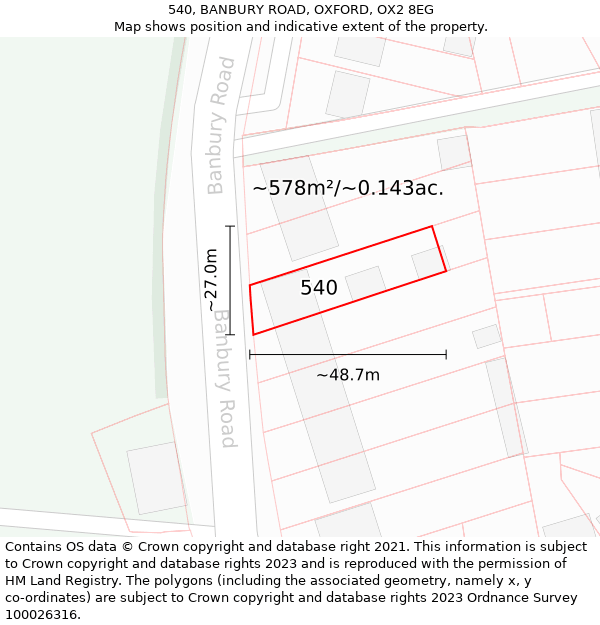 540, BANBURY ROAD, OXFORD, OX2 8EG: Plot and title map