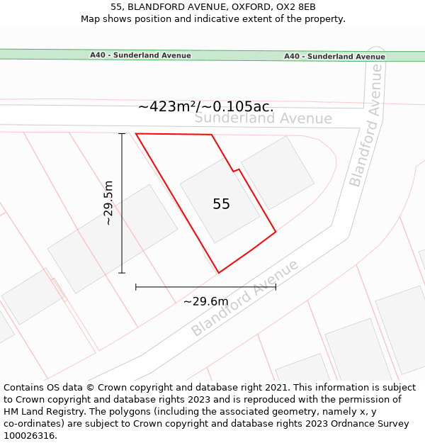 55, BLANDFORD AVENUE, OXFORD, OX2 8EB: Plot and title map