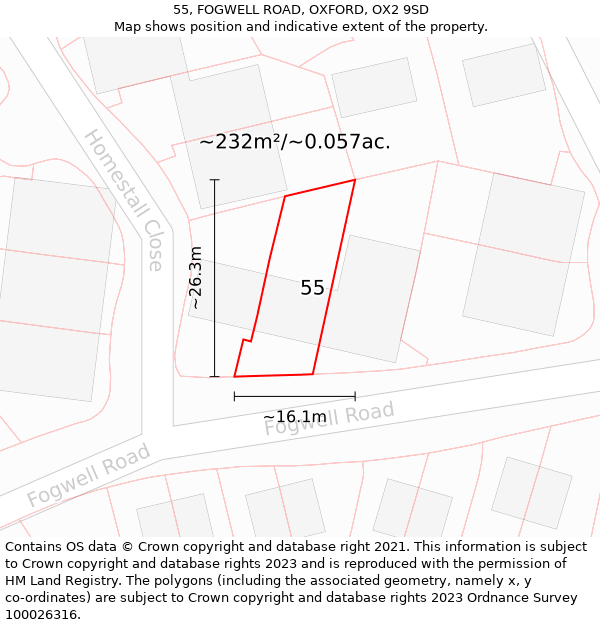 55, FOGWELL ROAD, OXFORD, OX2 9SD: Plot and title map