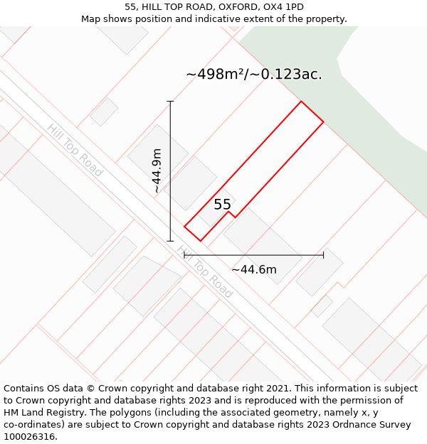 55, HILL TOP ROAD, OXFORD, OX4 1PD: Plot and title map