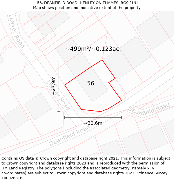 56, DEANFIELD ROAD, HENLEY-ON-THAMES, RG9 1UU: Plot and title map