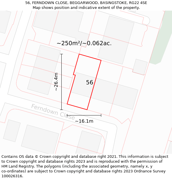 56, FERNDOWN CLOSE, BEGGARWOOD, BASINGSTOKE, RG22 4SE: Plot and title map