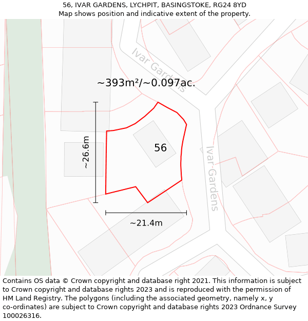 56, IVAR GARDENS, LYCHPIT, BASINGSTOKE, RG24 8YD: Plot and title map