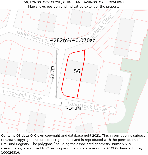 56, LONGSTOCK CLOSE, CHINEHAM, BASINGSTOKE, RG24 8WR: Plot and title map