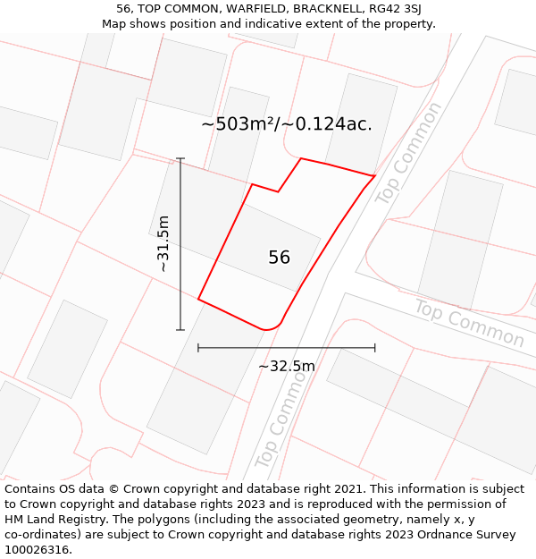 56, TOP COMMON, WARFIELD, BRACKNELL, RG42 3SJ: Plot and title map