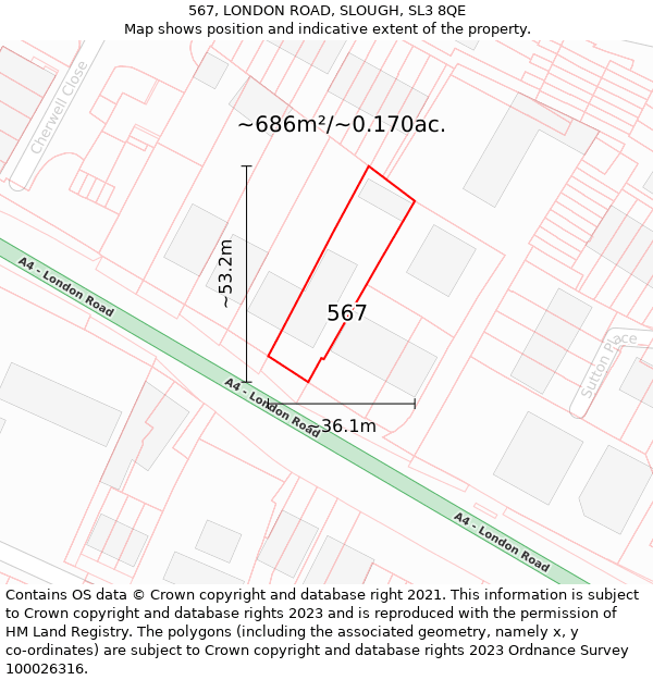 567, LONDON ROAD, SLOUGH, SL3 8QE: Plot and title map