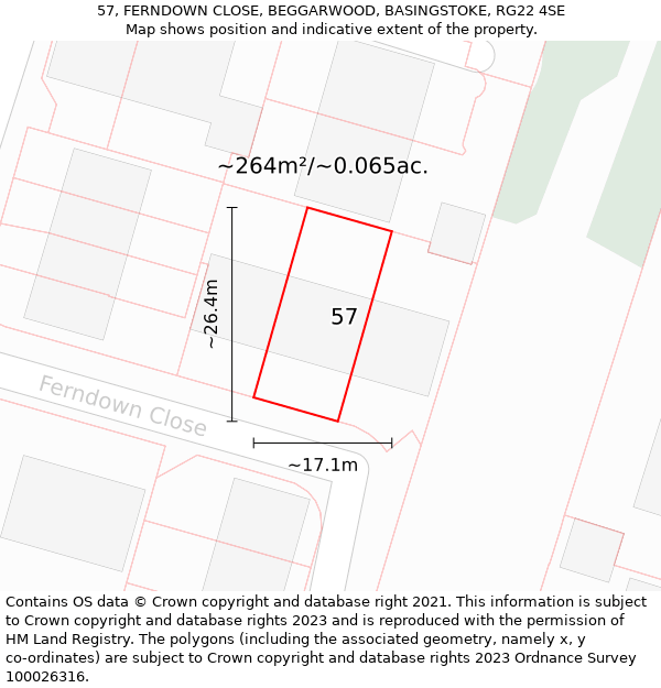 57, FERNDOWN CLOSE, BEGGARWOOD, BASINGSTOKE, RG22 4SE: Plot and title map