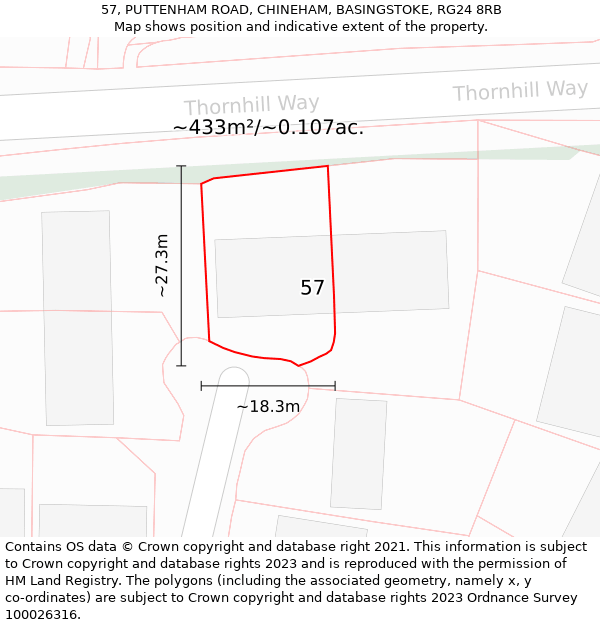 57, PUTTENHAM ROAD, CHINEHAM, BASINGSTOKE, RG24 8RB: Plot and title map