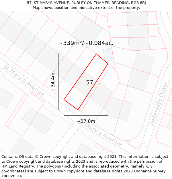 57, ST MARYS AVENUE, PURLEY ON THAMES, READING, RG8 8BJ: Plot and title map