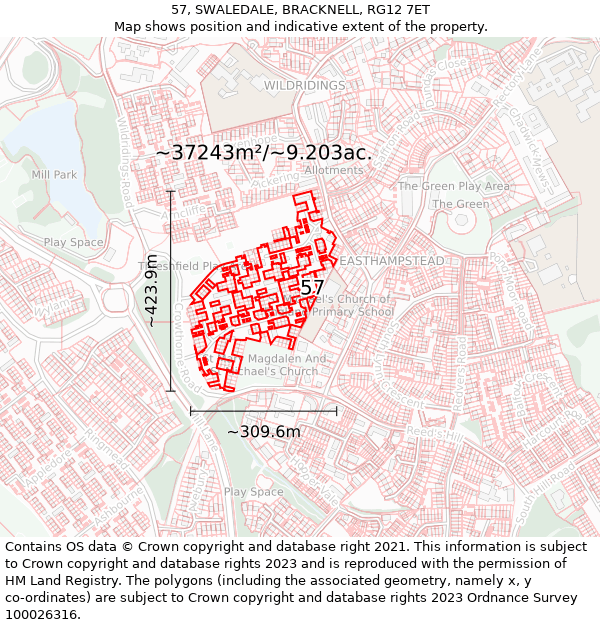 57, SWALEDALE, BRACKNELL, RG12 7ET: Plot and title map