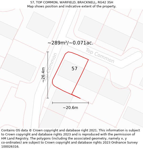 57, TOP COMMON, WARFIELD, BRACKNELL, RG42 3SH: Plot and title map