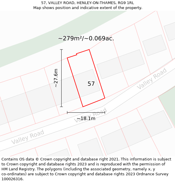 57, VALLEY ROAD, HENLEY-ON-THAMES, RG9 1RL: Plot and title map